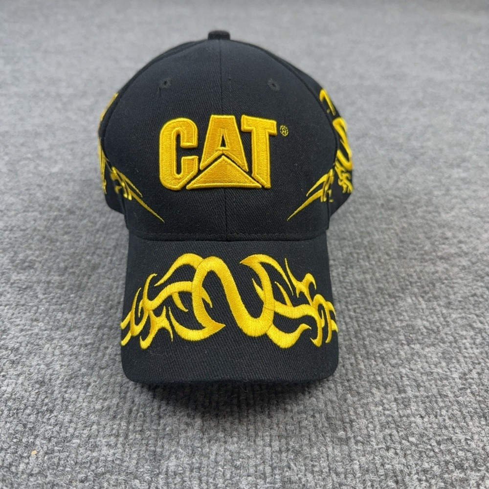Caterpillar Hat Cap Strap Back Black Tribal Embroidered CAT Logo One Size Mens